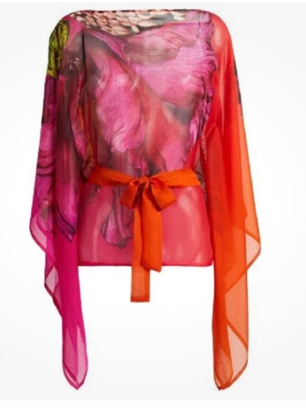 Roberto Cavali Pink & Orange Floral Tie-Waist Kaftan Top size EU 46 - Picture 1 of 4